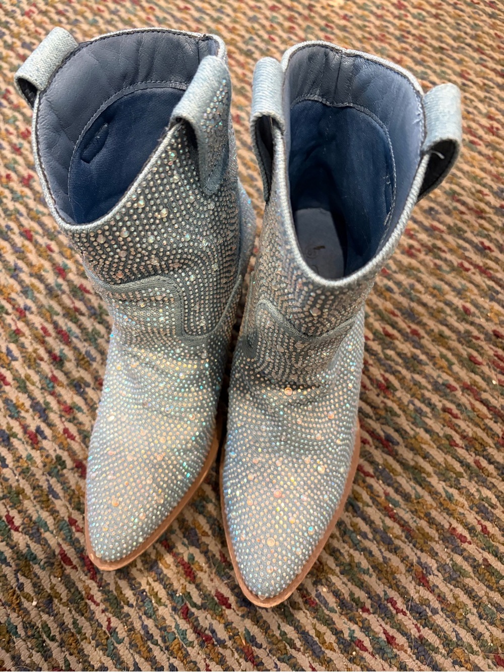 Forever Icy Blue Crystal Western Ankle Boots
